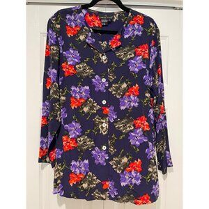 Vintage Carole Little Floral Silk‎ Button-up Size 8 Cottagecore Artsy Feminine